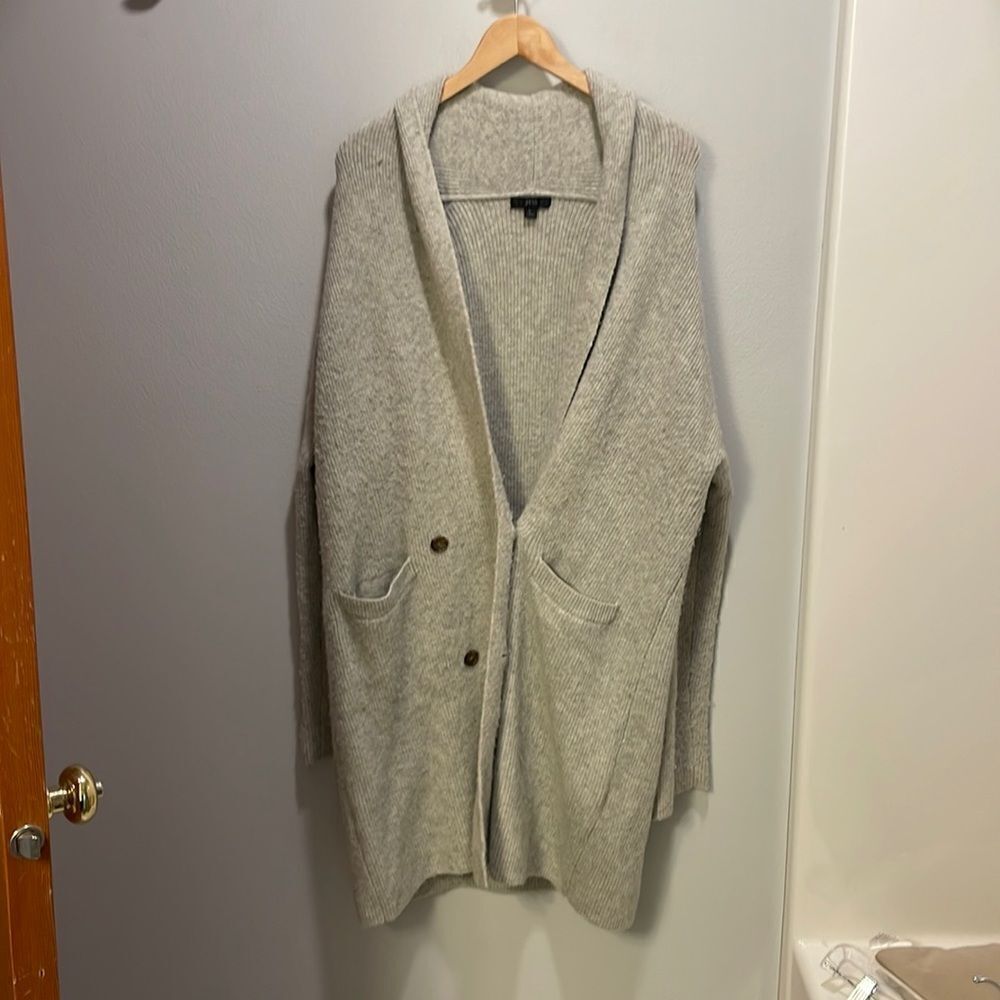 J Crew woman’s long grey button cardigan